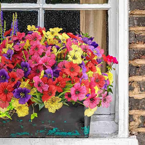 16 Bundles Artificial Outdoor Flowers Patriotic Centerpieces UV Resistant Fake Summer Flowers for 4th of July Outdoor Decor (Colorful) in Saudi Arabia