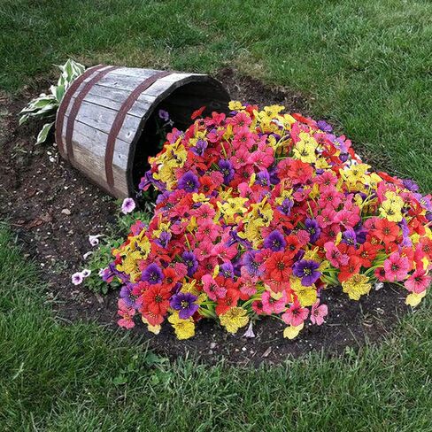 16 Bundles Artificial Outdoor Flowers Patriotic Centerpieces UV Resistant Fake Summer Flowers for 4th of July Outdoor Decor (Colorful) in Saudi Arabia