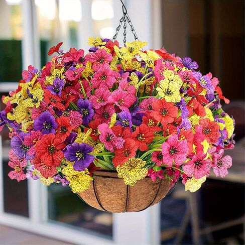 16 حزمًا مصطنعة في الهواء الطلق الزهور الوطنية المركزية للأشعة فوق البنفسجية ، زهور صيفية مزيفة مقاومة للديكور الخارجي في الرابع من يوليو (ملون) in Kuwait