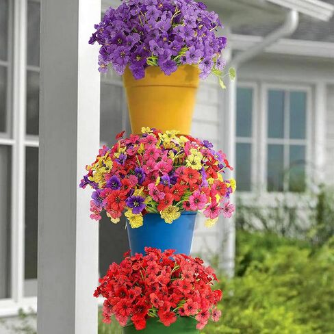 16 حزمًا مصطنعة في الهواء الطلق الزهور الوطنية المركزية للأشعة فوق البنفسجية ، زهور صيفية مزيفة مقاومة للديكور الخارجي في الرابع من يوليو (ملون) in Kuwait