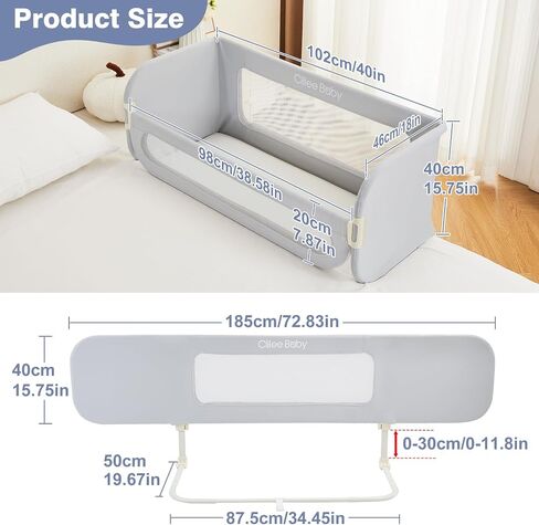 Ciilee Baby Bed Rail for Toddlers Foldable Kids Bed Rails Guard for Queen Bed Adjustable Children Side Railing for Twin Beds Portable Bedrail Safety Barandas para Camas de Niños（Grey,72.83 in in Saudi Arabia