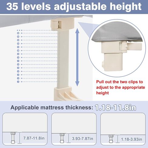 Ciilee Baby Bed Rail for Toddlers Foldable Kids Bed Rails Guard for Queen Bed Adjustable Children Side Railing for Twin Beds Portable Bedrail Safety Barandas para Camas de Niños（Grey,72.83 in in Saudi Arabia
