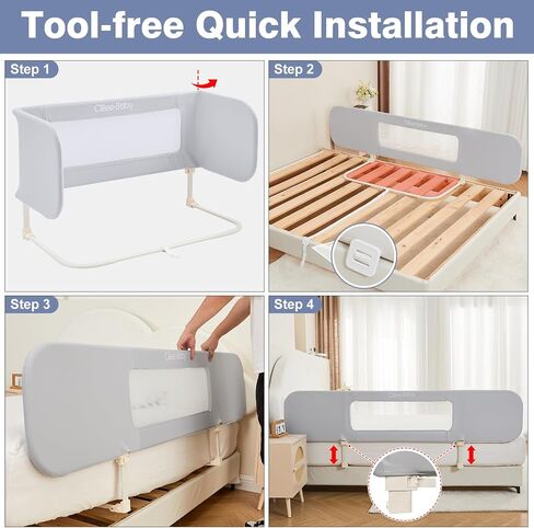 Ciilee Baby Bed Rail for Toddlers Foldable Kids Bed Rails Guard for Queen Bed Adjustable Children Side Railing for Twin Beds Portable Bedrail Safety Barandas para Camas de Niños（Grey,72.83 in in Saudi Arabia