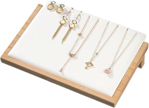 TANG SONG Flat Bamboo Leather Soft Mat Multiple Necklace Display Stand Necklace Bracelets Chains Organizer Holder for Home (White) in Saudi Arabia