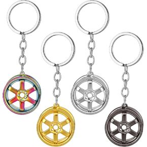 Tondiamo 4 Pcs Mini Wheel Hub Metal Keychain Turbocharged Keychain Car Tire Hub Key Ring Universal Turbocharged Model Key Ring Pendant for Car Enthusiasts in Saudi Arabia