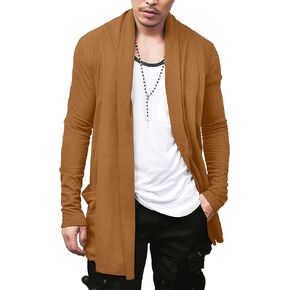 COOFANDY Men's Ruffle Shawl Collar Cardigan Open Front Lightweight Long Length Drape Cape Overcoat with Pockets in Kuwait