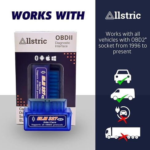 allstric® OBD2 Scanner Bluetooth elm327. أداة تشخيص السيارات لجميع السيارات. قارئ رمز OBD مع إعادة تعيين ، يقرأ DTCs ، ومسح التحقق من ضوء المحرك ومعلومات السيارة واختبار مستشعر O2. أداة تشخيص سيارة FixD in Saudi Arabia