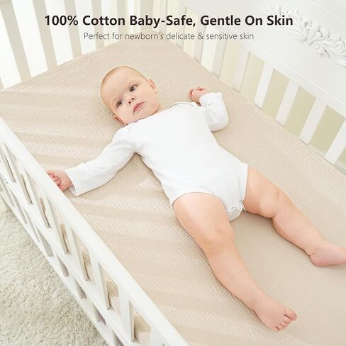 Bearmoss Muslin Crib Sheets 100% Cotton Baby Crib Sheets Soft&Breathable Nursery Sheet 52"x28" for Standard Crib Mattress&Toddler Bed Mattress - 2 Pack (Blue Crescent) in Saudi Arabia