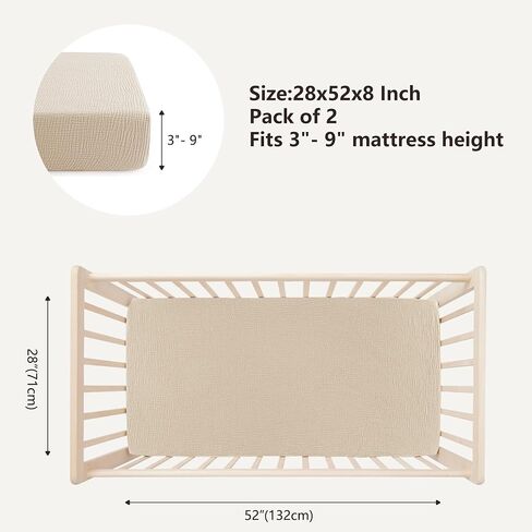 Bearmoss Muslin Crib Sheets 100% Cotton Baby Crib Sheets Soft&Breathable Nursery Sheet 52"x28" for Standard Crib Mattress&Toddler Bed Mattress - 2 Pack (Blue Crescent) in Saudi Arabia