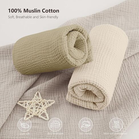 Bearmoss Muslin Crib Sheets 100% Cotton Baby Crib Sheets Soft&Breathable Nursery Sheet 52"x28" for Standard Crib Mattress&Toddler Bed Mattress - 2 Pack (Blue Crescent) in Saudi Arabia