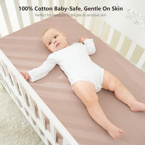 ملاءات أسرة شاش بيرموس 100 ٪ من صفائح سرير الأطفال القطن المجهزة لمراتب سرير قياسية ومراتب سرير صغيرة 52 "x28" صفائح سرير ناعمة محايدة للفتيان الفتيات - 2 عبوة (شوفان) in Kuwait