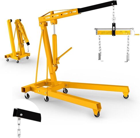 5000LBS Folding Hydraulic Engine Hoist with Lever, Heavy-Duty Cherry Picker Shop Crane with 6 Casters, Engine Lifter for Garage, Workshop & Warehouse, Red in Saudi Arabia