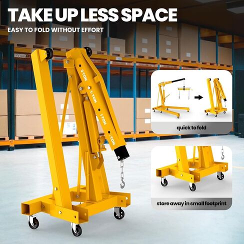 5000LBS Folding Hydraulic Engine Hoist with Lever, Heavy-Duty Cherry Picker Shop Crane with 6 Casters, Engine Lifter for Garage, Workshop & Warehouse, Red in Saudi Arabia