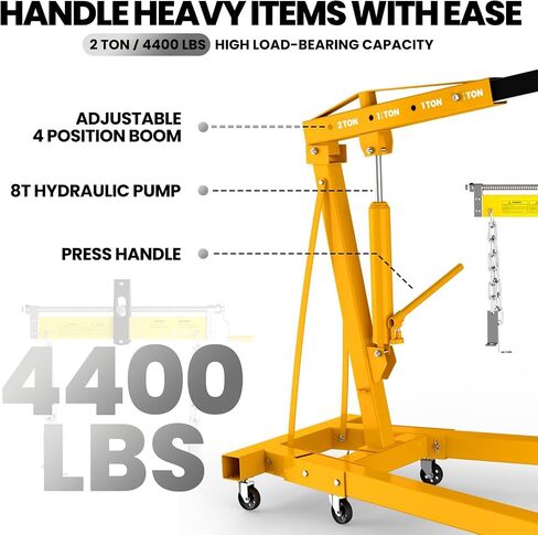 5000LBS Folding Hydraulic Engine Hoist with Lever, Heavy-Duty Cherry Picker Shop Crane with 6 Casters, Engine Lifter for Garage, Workshop & Warehouse, Red in Saudi Arabia