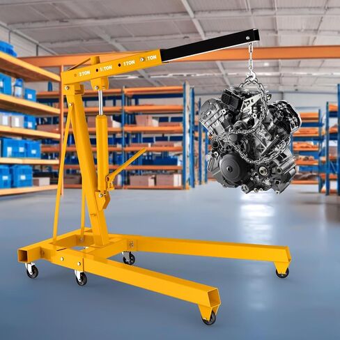 5000LBS Folding Hydraulic Engine Hoist with Lever, Heavy-Duty Cherry Picker Shop Crane with 6 Casters, Engine Lifter for Garage, Workshop & Warehouse, Red in Saudi Arabia