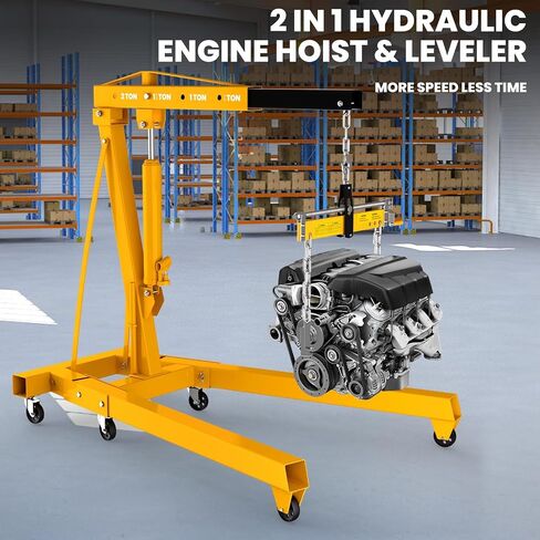 5000LBS Folding Hydraulic Engine Hoist with Lever, Heavy-Duty Cherry Picker Shop Crane with 6 Casters, Engine Lifter for Garage, Workshop & Warehouse, Red in Saudi Arabia