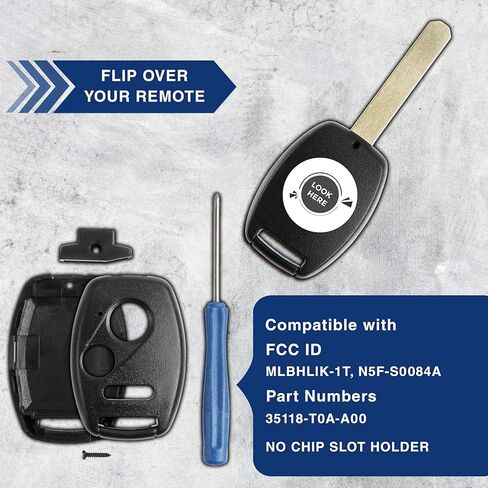 استبدال حالة KeylessOption Key FOB لعام 2002 2003 2004 2005 2006 2007 2008 2008 2010 2011 2013 2014 2014 2015 2015 2017 Honda Remote Shell Kit ، 3-Button No Chip Slot Slot in Saudi Arabia