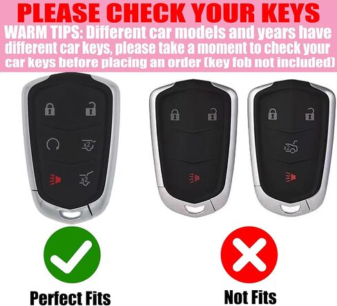 Key Fob Cover with Diamond Keychain Fit for Cadillac Car Key Holder Case Compatible with Cadillac Escalade ATS CTS STS SRX XT5 CT6 Smart Remote Key Protector, 6 Buttons (Silver-Heart) in Saudi Arabia