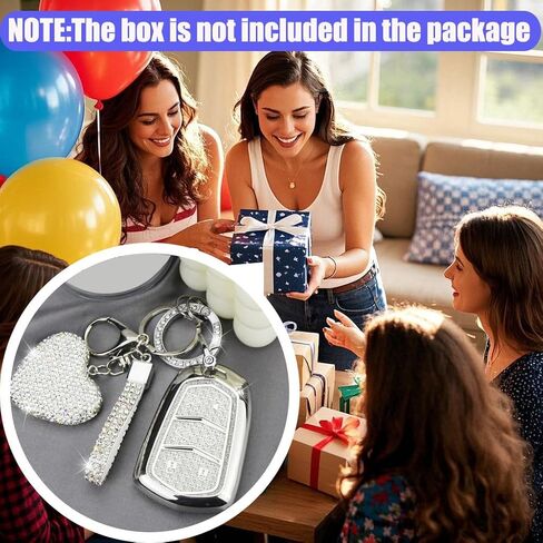 Key Fob Cover with Diamond Keychain Fit for Cadillac Car Key Holder Case Compatible with Cadillac Escalade ATS CTS STS SRX XT5 CT6 Smart Remote Key Protector, 6 Buttons (Silver-Heart) in Saudi Arabia