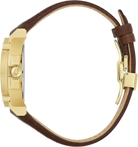 Bulova Men's Icon High Precisionist Quartz Gold Tone Stainless Steel Case 3-Hand Watch, Leather Brown Strap, Black Dial Style:97B216 in Saudi Arabia