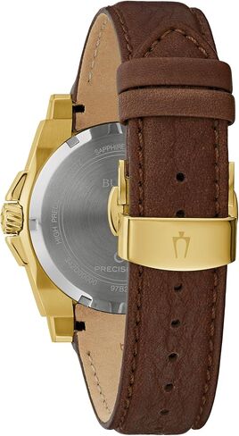 Bulova Men's Icon High Precisionist Quartz Gold Tone Stainless Steel Case 3-Hand Watch, Leather Brown Strap, Black Dial Style:97B216 in Saudi Arabia