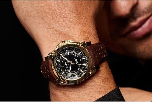 Bulova Men's Icon High Precisionist Quartz Gold Tone Stainless Steel Case 3-Hand Watch, Leather Brown Strap, Black Dial Style:97B216 in Saudi Arabia