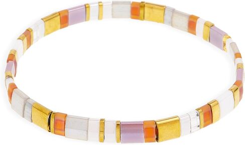 Sonateomber Tila Flat Beaded Stretch Bracelets for Women, Trendy Stackable Colorful Glass Square Beads Stack Bracelet Beach Jewelry Gift in Saudi Arabia