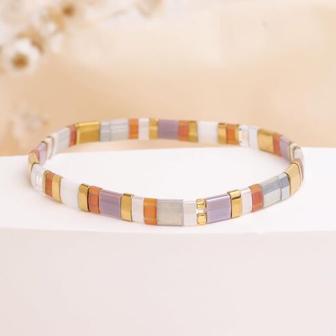 Sonateomber Tila Flat Beaded Stretch Bracelets for Women, Trendy Stackable Colorful Glass Square Beads Stack Bracelet Beach Jewelry Gift in Saudi Arabia