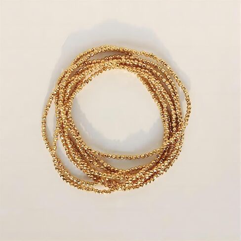 18K Gold Plated 2mm Obsidian Bracelets,Adjustable Hypoallergenic Stackable Stretch Bracelet,Sparkle Link Chain Beaded Gold Bracelets Jewelry Gifts for Women in Saudi Arabia