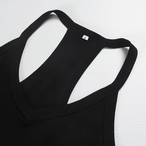 GEMBERA Womens Racerback Sleeveless V Neck Ribbed Knit Cotton Fitted Basic Cami Cropped Halter Tank Top Shirt in Kuwait