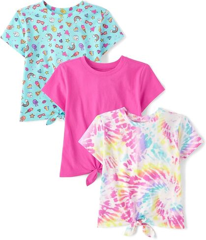The Children's Place Girls' Short Sleeve Tie Front Top, Horse/Blue/Daisy 3-Pack in Saudi Arabia