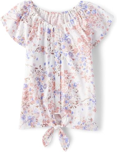 The Children's Place Girls' Short Sleeve Tie Front Top, Horse/Blue/Daisy 3-Pack in Saudi Arabia