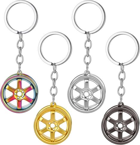 Tondiamo 4 Pcs Mini Wheel Hub Metal Keychain Turbocharged Keychain Car Tire Hub Key Ring Universal Turbocharged Model Key Ring Pendant for Car Enthusiasts in Saudi Arabia