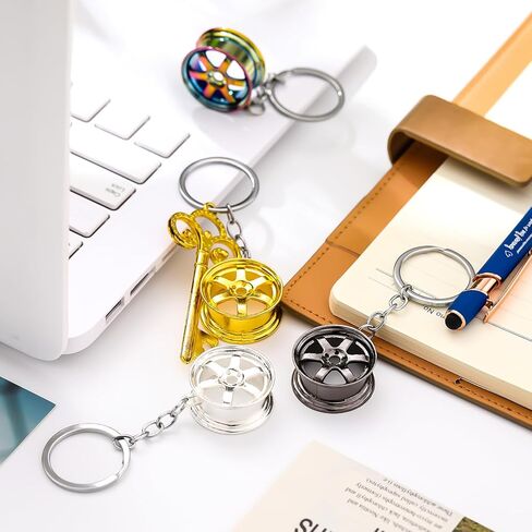 Tondiamo 4 Pcs Mini Wheel Hub Metal Keychain Turbocharged Keychain Car Tire Hub Key Ring Universal Turbocharged Model Key Ring Pendant for Car Enthusiasts in Saudi Arabia