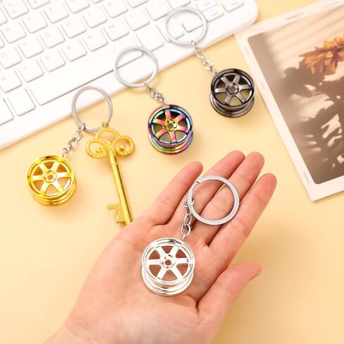 Tondiamo 4 Pcs Mini Wheel Hub Metal Keychain Turbocharged Keychain Car Tire Hub Key Ring Universal Turbocharged Model Key Ring Pendant for Car Enthusiasts in Saudi Arabia