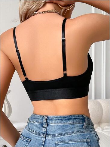 SHENHE Women's Front Closure Halter Neck Plunge Bra Non Padded Contrast Mesh Bralette in Saudi Arabia