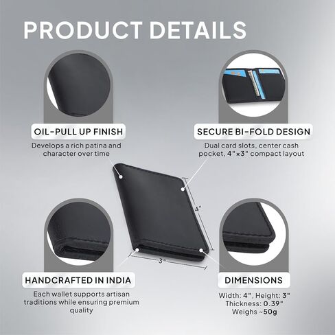 Black Leather Bi-Fold Wallet - Slim Credit Card Case Holder and Cash Organizer Wallet, Stylish Bi Fold Wallet with Leather Card Holder for Men & Women, Credit Card Organizer for Daily Use in Saudi Arabia