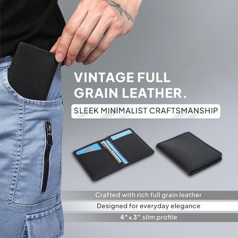 Black Leather Bi-Fold Wallet - Slim Credit Card Case Holder and Cash Organizer Wallet, Stylish Bi Fold Wallet with Leather Card Holder for Men & Women, Credit Card Organizer for Daily Use in Saudi Arabia