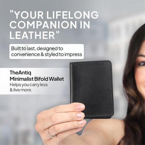 Black Leather Bi-Fold Wallet - Slim Credit Card Case Holder and Cash Organizer Wallet, Stylish Bi Fold Wallet with Leather Card Holder for Men & Women, Credit Card Organizer for Daily Use in Saudi Arabia