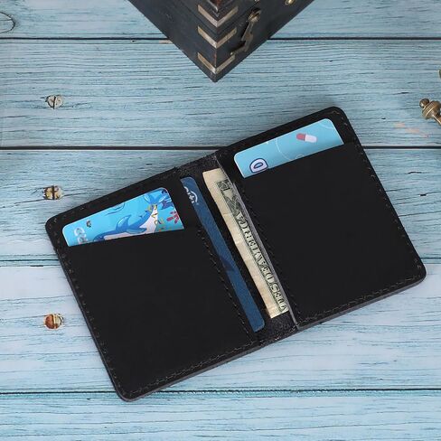 Black Leather Bi-Fold Wallet - Slim Credit Card Case Holder and Cash Organizer Wallet, Stylish Bi Fold Wallet with Leather Card Holder for Men & Women, Credit Card Organizer for Daily Use in Saudi Arabia