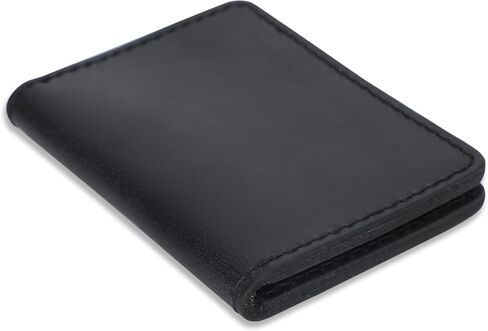 Black Leather Bi-Fold Wallet - Slim Credit Card Case Holder and Cash Organizer Wallet, Stylish Bi Fold Wallet with Leather Card Holder for Men & Women, Credit Card Organizer for Daily Use in Saudi Arabia
