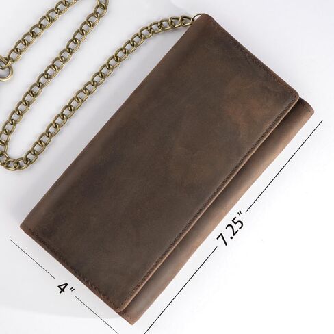 Mens Chain Wallet, Biker Trucker Wallets with Long Strong Chains, Genuine Leather Trifold Billfold, Snap, Brown in Saudi Arabia