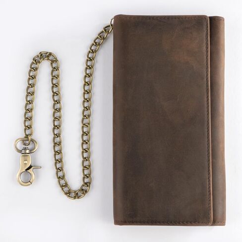 Mens Chain Wallet, Biker Trucker Wallets with Long Strong Chains, Genuine Leather Trifold Billfold, Snap, Brown in Saudi Arabia