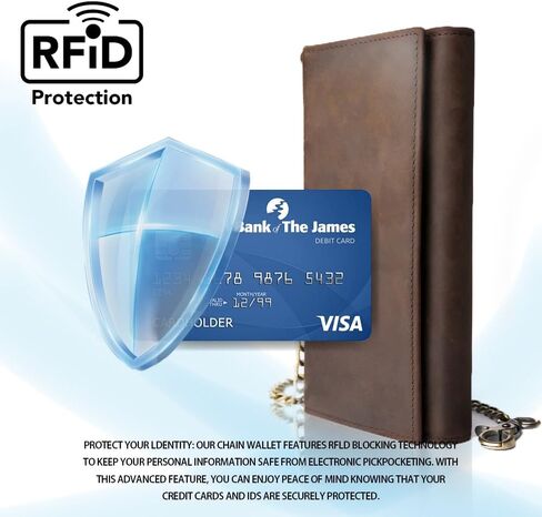 Mens Chain Wallet, Biker Trucker Wallets with Long Strong Chains, Genuine Leather Trifold Billfold, Snap, Brown in Saudi Arabia