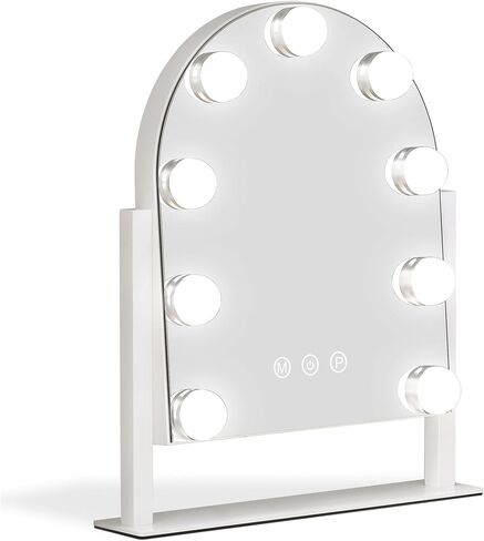 Vanity Mirror with Lights, 14''x12'' Arched Hollywood Makeup Mirror with 3 Color Modes and 9 Dimmable Bulbs, Desk Vanity Mirror with Memory, White in Kuwait