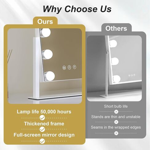 Vanity Mirror with Lights, 14''x12'' Arched Hollywood Makeup Mirror with 3 Color Modes and 9 Dimmable Bulbs, Desk Vanity Mirror with Memory, White in Kuwait