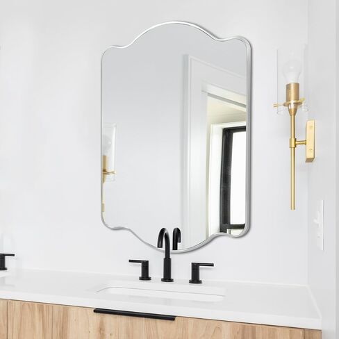 JONATHAN Y MIR205C Louisa 24 in. W x 36 in. H Medium Scalloped Rectangular Metal Framed Wall Mirror, for Bathroom, Living Room, Bedroom, Gold in Saudi Arabia