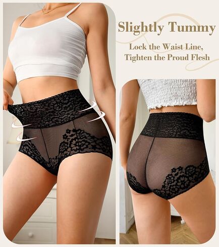 J-pone Women High Waisted Lace Underwear Sexy Stretch Breathable Full Coverage Briefs, 2 Pack in Kuwait