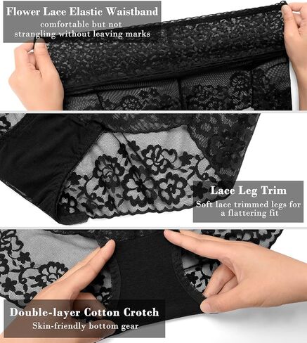 J-pone Women High Waisted Lace Underwear Sexy Stretch Breathable Full Coverage Briefs, 2 Pack in Kuwait