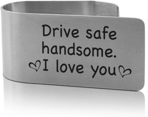 XQlzy Drive Safe وسيم أحبك محفورًا مقطعًا للسيارة من الفولاذ المقاوم للصدأ ، وهدايا سائقين جديدة ، وملحقات سيارة عيد ميلاد عيد ميلاد مضحكة للزوجين ، وقيادة الهدايا الآمنة in Kuwait